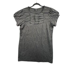 En Focus Womens Houndstooth Shift Dress Black Gray Pleated Neck 18W Classic Chic